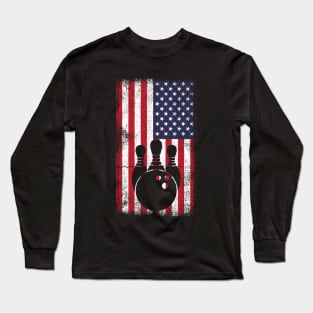USA Flag Patriotic American Bowler Bowling Long Sleeve T-Shirt